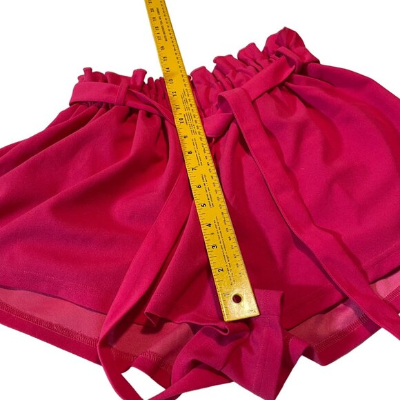Women's High-Waisted Paper bag Shorts With Belt Bright Pink Large - Picture 8 of 9